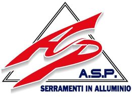 Logo con lettere rosse "ASP" e scritta blu "SERRAMENTI IN ALLUMINIO" su sfondo bianco.