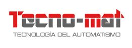Logo de Tecno-mat, empresa de tecnología del automatismo en rojo y gris.