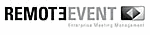 Logo mit Text "REMOTEEVENT" und Slogan "Corporate Meeting Management", Pfeil nach rechts.