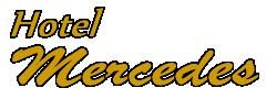 Texto en cursiva: "Hotel Mercedes", en color amarillo y negro.