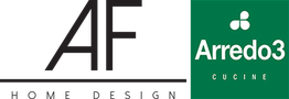 Loghi di AF Home Design e Arredo3 Cucine su sfondo bianco.