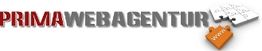 Logo mit Text "PRIMA WEBAGENTUR" und Puzzleteilen, eines davon orange und mit "Service" beschriftet.