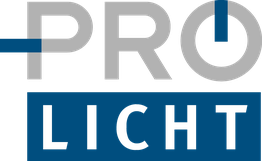 „PRO LICHT“-Logo in blauer und grauer Schrift auf weißem Hintergrund.