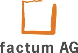 Logo der "factum AG" mit orangem quadratischem Rahmen und grauer Schrift.