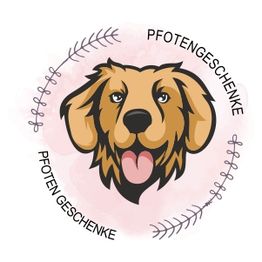 Zeichnung eines Hundekopfes mit Pfoten Geschenke, umrahmt von Zweigen.