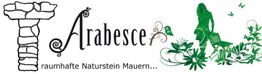 Logo "T Arabesc", mit Natursteinen und Pflanzen, Schriftzug: "traumhafte Naturstein Mauern..."