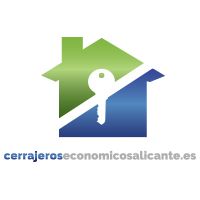 Logotipo de casa verde y azul con llave; texto: cerrajeroseconomicosalicante.es.