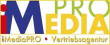 Logo mit Schriftzug "iMediaPRO Vertriebsagentur" in Blau, Rot, Gelb und Grün.