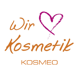 Text in verspielter Schrift: "Wir ♥ Kosmetik" und darunter "KOSMEO".