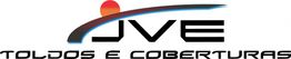 Logotipo com texto "JVE Toldos e Coberturas" e desenho de um sol sobre arco colorido.