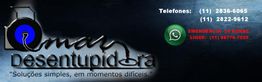 Banner da Omar Desentupidora com telefone e WhatsApp para emergências. Texto: "Soluções simples".
