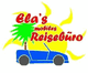 Logo: Blauer PKW, Palme, Sonne, Text "Ela's mobiles Reisebüro" in Rot.