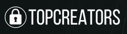 Texto "TOPCREATORS" con icono de candado sobre fondo negro.