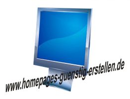 Monitor mit Webadresse "www.homepages-guenstig-erstellen.de" diagonal darüber.