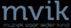 Tekst in blauw: "mvik muziek voor ieder kind" op zwarte achtergrond.