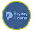 Blue circular logo with "PayDay Loans" text and white paper icon, green border.