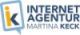 Logo der Internetagentur Martina Keck mit blauer und orangener Schrift und Symbol.