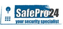 Logo von SafePro24 mit Slogan "your security specialist", blaues Design mit Schloss-Symbol.