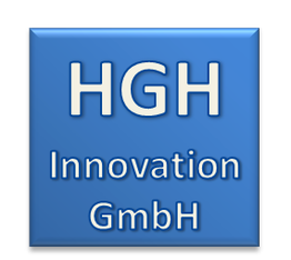 Blaues Logo mit weißem Text: "HGH Innovation GmbH".