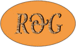 Ovales oranges Logo mit braunem Text "RcG" in verschnörkelter Schrift.