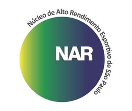 Logo do Núcleo de Alto Rendimento Esportivo de São Paulo com fundo em degradê verde-azul.