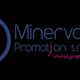 Logo Minerva Promotion su sfondo nero con testo colorato: "immagine, stampa, sport".