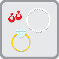 Joyería: pendientes rojos, collar de perlas y anillo con diamante sobre fondo gris.