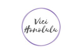 "Logo with 'Vici Honolulu' in cursive inside a purple circle."
