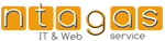 Logo mit den Buchstaben "ntagas" in Weiß auf orangem Hintergrund.