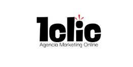 Logo de "1clic", una agencia de marketing online, con punto rojo sobre la 'i'.