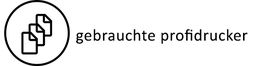 Drei übereinanderliegende Dokumente und der Text: "gebrauchte profidrucker" in Schwarz.