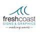 Logo for Fresh Coast Signs & Graphics with blue waves and the tagline "Making Waves."