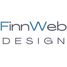 Logo mit dem Text "FinnWeb DESIGN", das "Web" ist blau hervorgehoben.