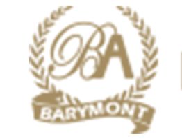 Logotipo marrón con letras "BA" rodeadas de laureles y el texto "BARYMONT" debajo.