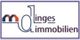 Logo von "Dinges Immobilien" mit stilisiertem Hausdach und Schriftzug in einem blauen Rahmen.
