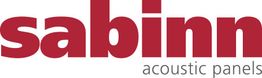 Logo van "sabinn acoustic panels" in rode en grijze letters.