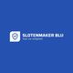 Blauw logo met tekst "Slotenmaker Blij" en een schildicoon met vinkje.