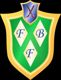 Grünes Wappen mit drei Rauten, Buchstaben F und B, oben gekreuzte Pinsel.