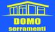 Logo giallo su sfondo blu con testo "DOMO serramenti" e disegno stilizzato di una casa.