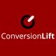 Logo mit einem stilisierten Kreis und dem Text "ConversionLift" auf rotem Hintergrund.
