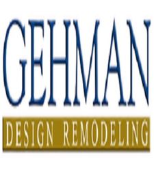 GEHMAN Design Remodeling logo with blue text on white and gold background.