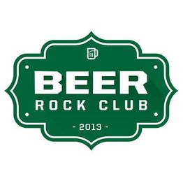 Logotipo verde com texto "Beer Rock Club 2013" e ícone de caneca de cerveja no topo.