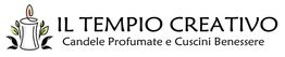 "Logo Il Tempio Creativo, candele profumate e cuscini benessere, con immagine di candela stilizzata."