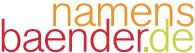Logo mit dem Text "namensbaender.de" in orange, rot und grün.