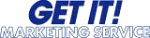 Logo mit Text: "GET IT! MARKETING SERVICE" in blauer Schrift auf weißem Hintergrund.
