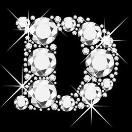 Sparkling diamond-studded letter "D" on a black background, radiating brilliance.