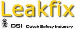 Logo met tekst "Leakfix" in geel en "DSI Dutch Safety Industry" in zwart.