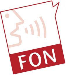 Logo mit Gesicht, Schallwellen und rotem Balken mit "FON" unten.