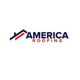 Logo of America Roofing with a roof design in red and blue above the text.