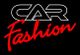 Schwarz-weißer "Car Fashion"-Text auf schwarzem Hintergrund, "Fashion" in roter Schrift.